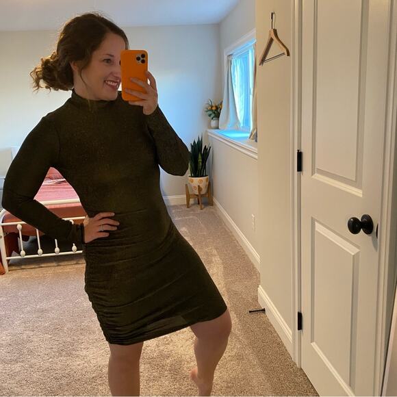 NWT n:Philanthrophy Black Gold Long Sleeve Mini Dress Medium - Picture 2 of 11